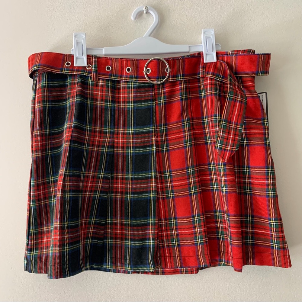 Almost Famous Red and Black Plaid Mini Skirt